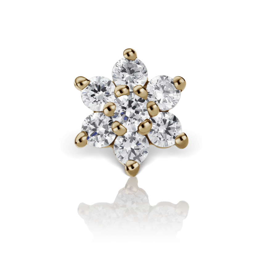 Diamond Flower Threaded Stud Earring Yellow Gold 5.5mm