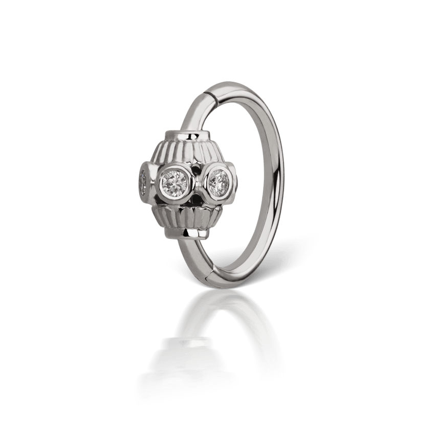 Diamond Indian Bead Hoop Earring White Gold 8mm