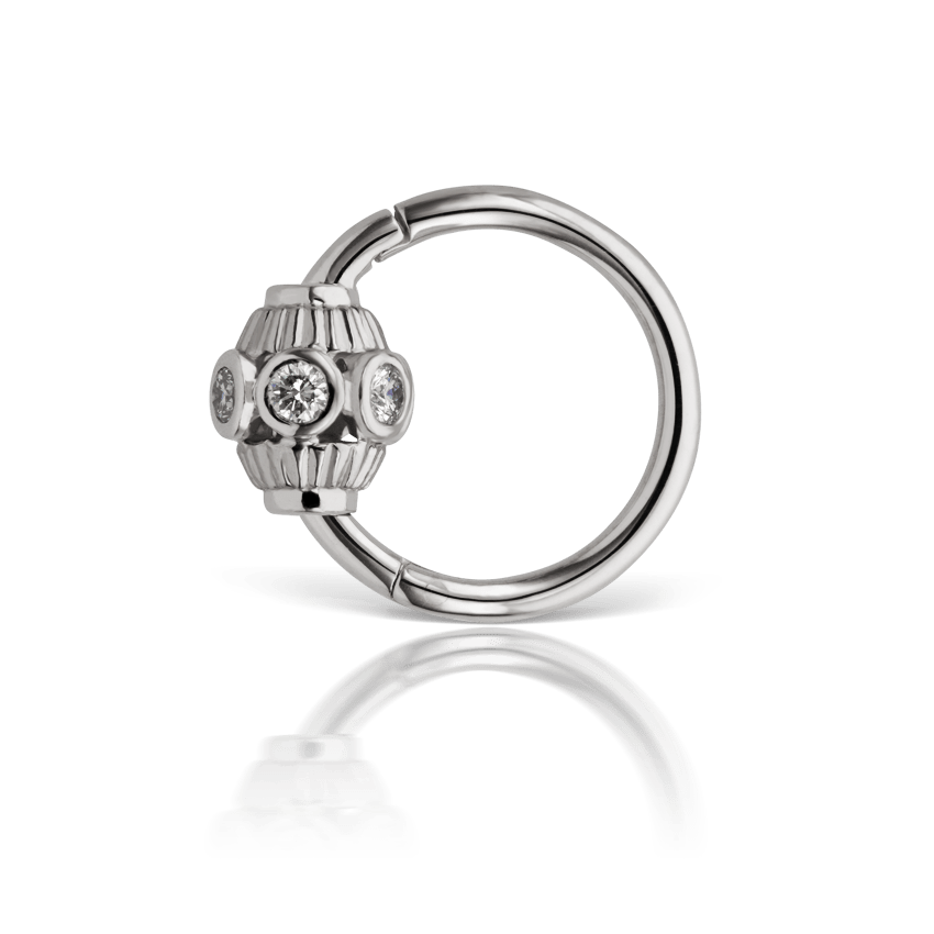 Diamond Indian Bead Hoop Earring White Gold 8mm