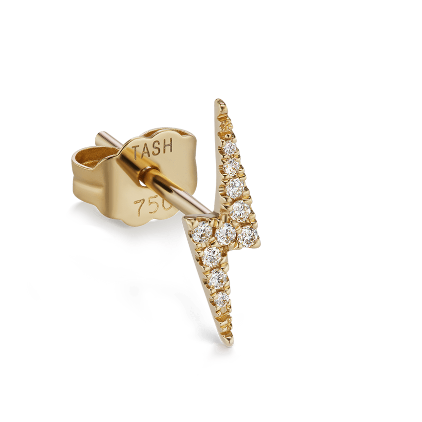 Diamond Lightning Bolt Stud Earring Yellow Gold 11mm