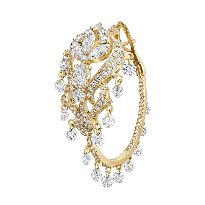 Diamond Lotus Cascade Hoop Yellow Gold