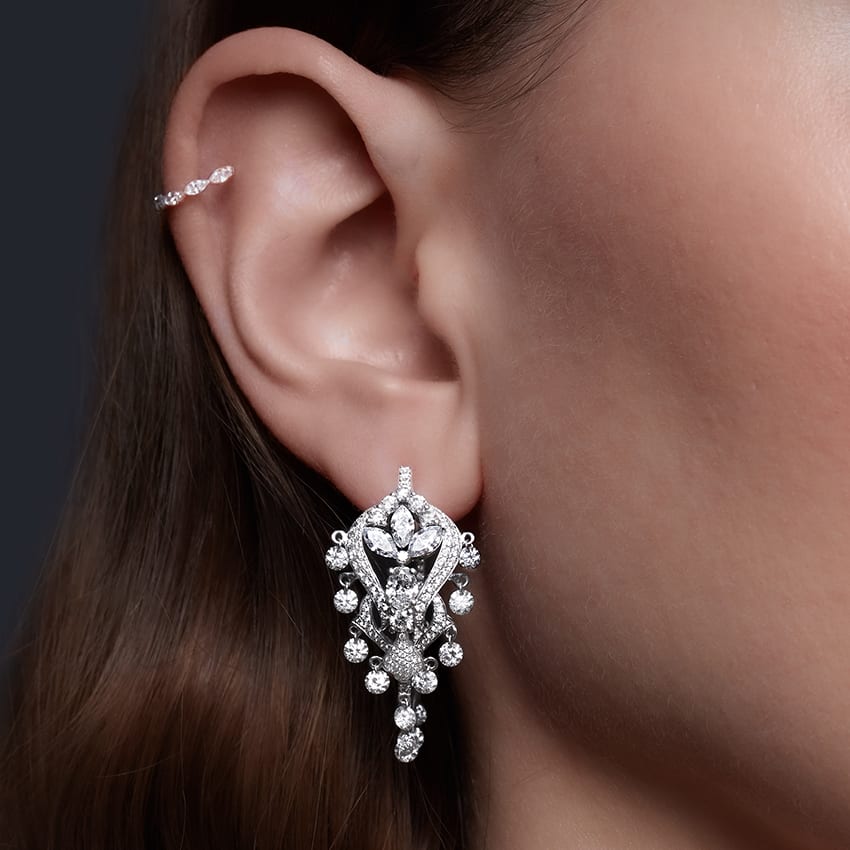 Diamond Lotus Cascade Hoop Yellow Gold