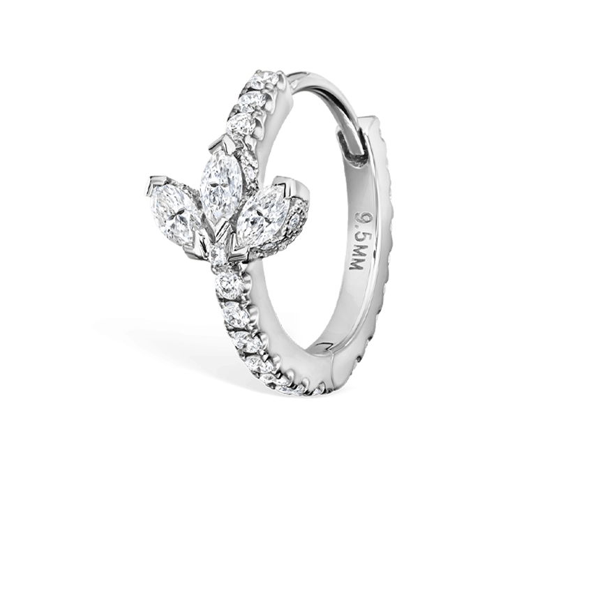 Diamond Lotus Eternity Hoop Earring White Gold 9.5mm