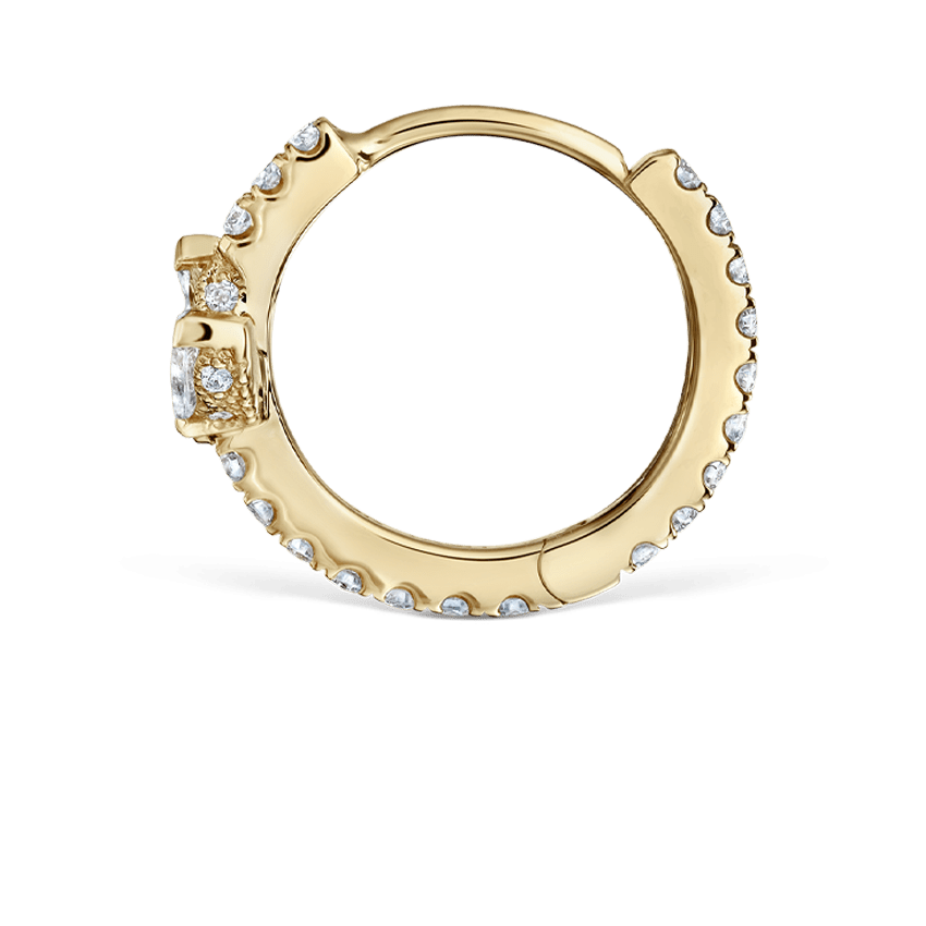 Diamond Lotus Eternity Hoop Earring Yellow Gold 9.5mm