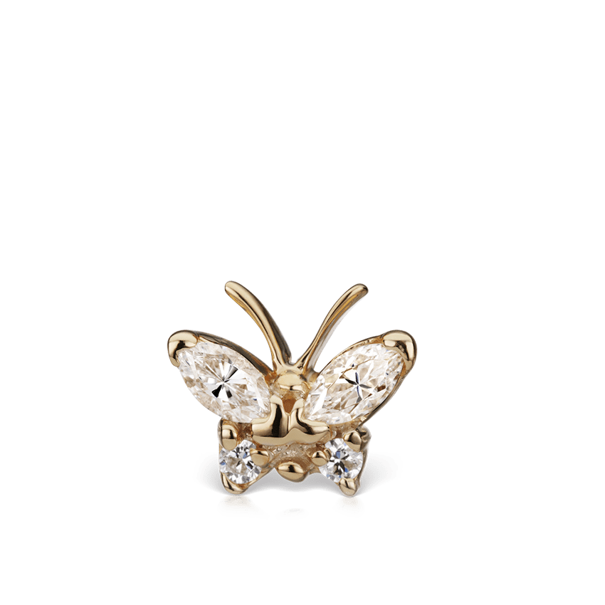 Diamond Marquise Butterfly Threaded Stud Earring Yellow Gold