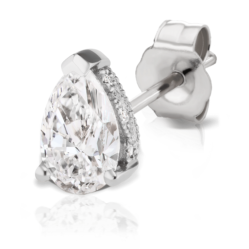Diamond Pear Stud Earring White Gold 7mm