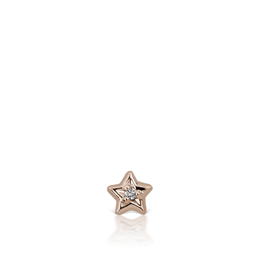 Diamond Solitaire Star Threaded Stud Earring Rose Gold 3mm