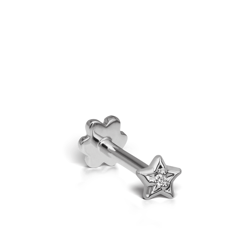 Diamond Solitaire Star Threaded Stud Earring White Gold 3mm