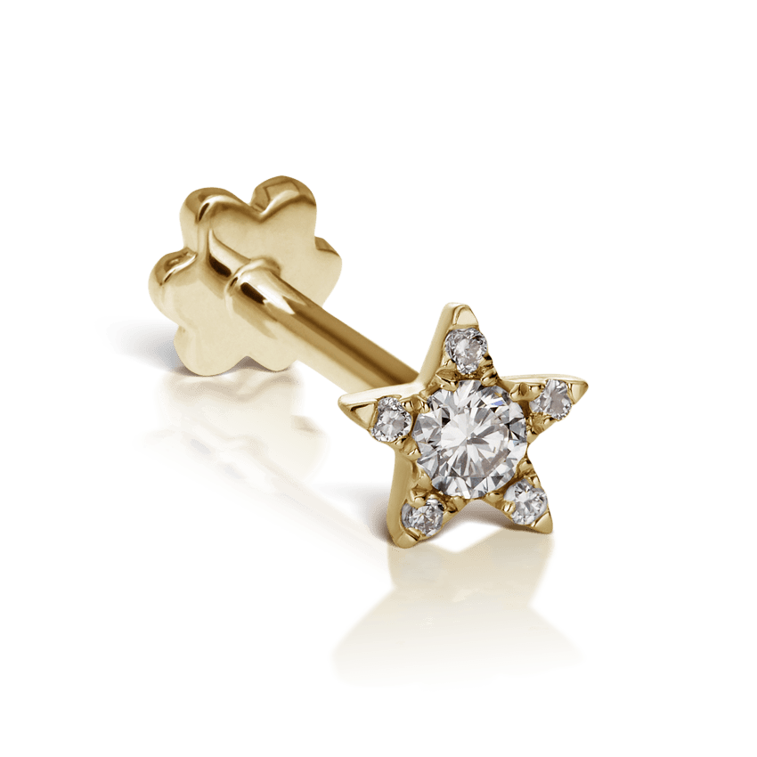 Diamond Star Threaded Stud Earring Yellow Gold 4.5mm