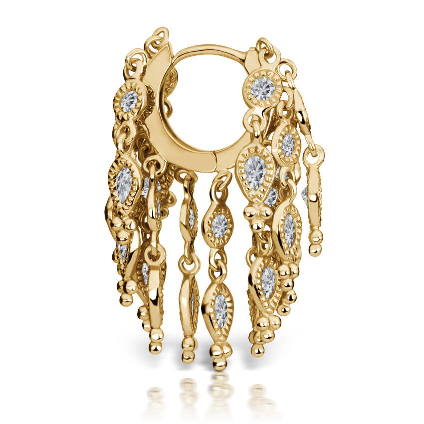 Diamond Tassel Eternity Hoop Earring Yellow Gold 6.5mm