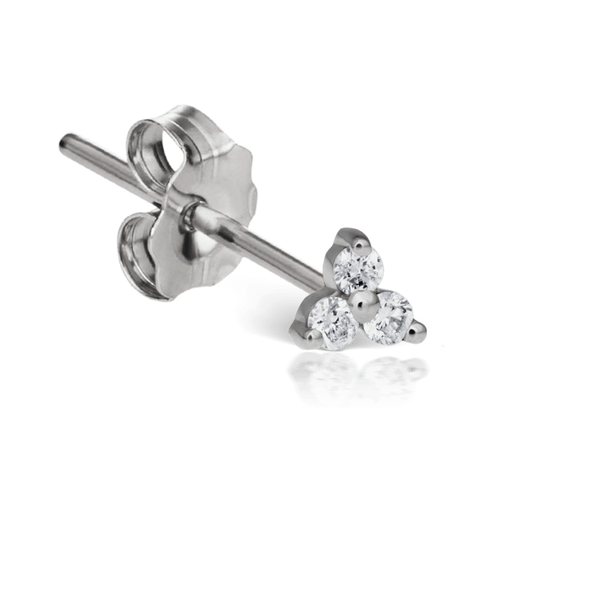 Diamond Trinity Stud Earring White Gold 3mm