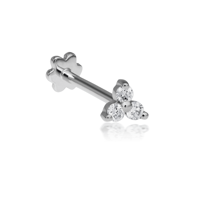 Diamond Trinity Threaded Stud Earring White Gold 3mm