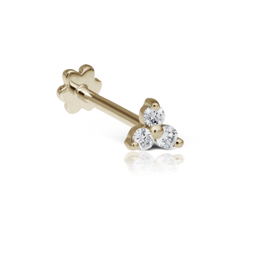 Diamond Trinity Threaded Stud Earring Yellow Gold 3mm