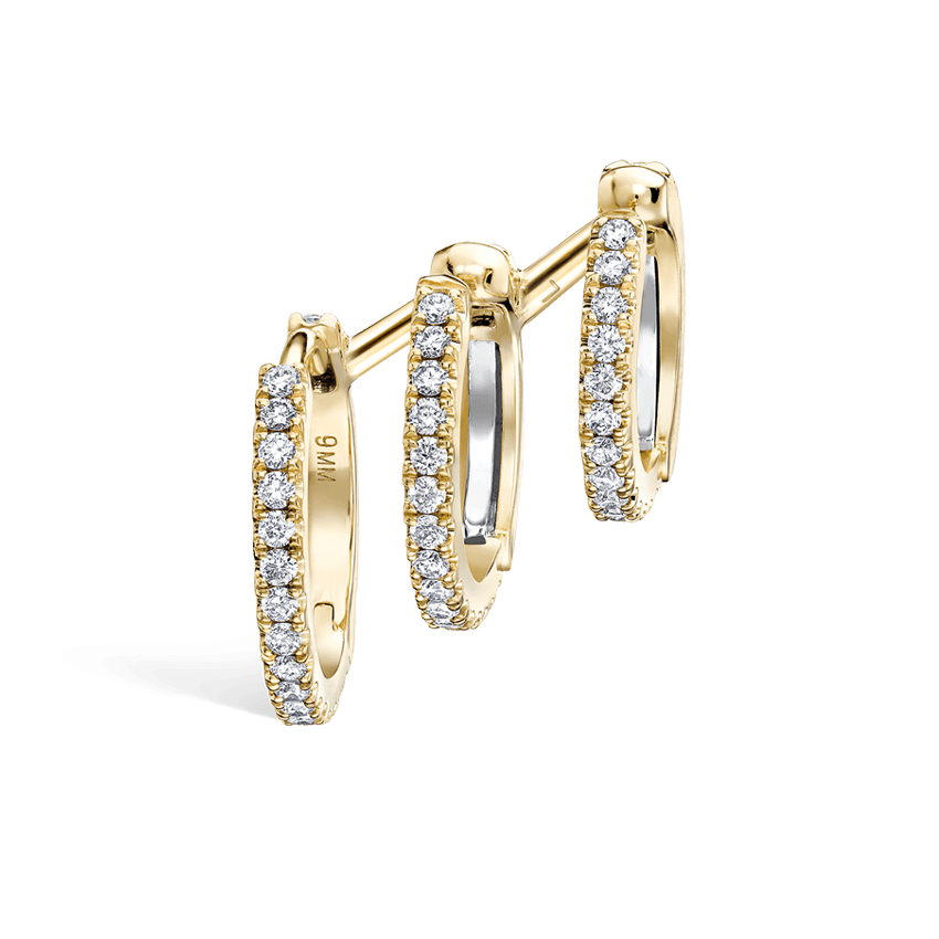 Diamond Triple Linked Eternity Hoop Earring and Cuffs Yellow Gold 9.5mm Left