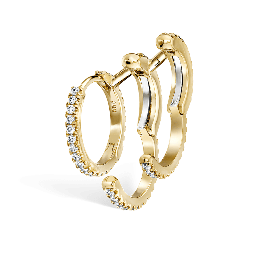 Diamond Triple Linked Eternity Hoop Earring and Cuffs Yellow Gold 9.5mm Left