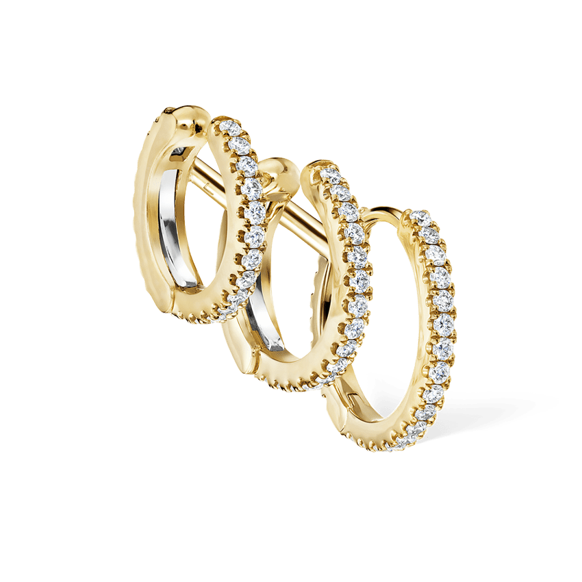 Diamond Triple Linked Eternity Hoop Earring and Cuffs Yellow Gold 9.5mm Right