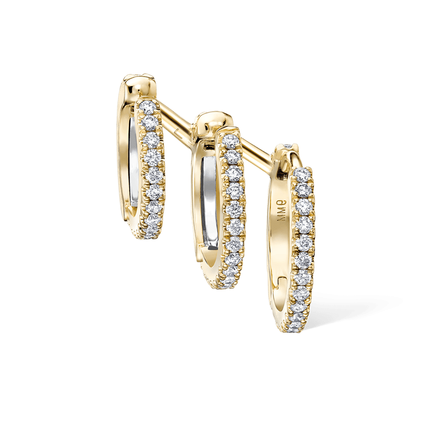 Diamond Triple Linked Eternity Hoop Earring and Cuffs Yellow Gold 9.5mm Right
