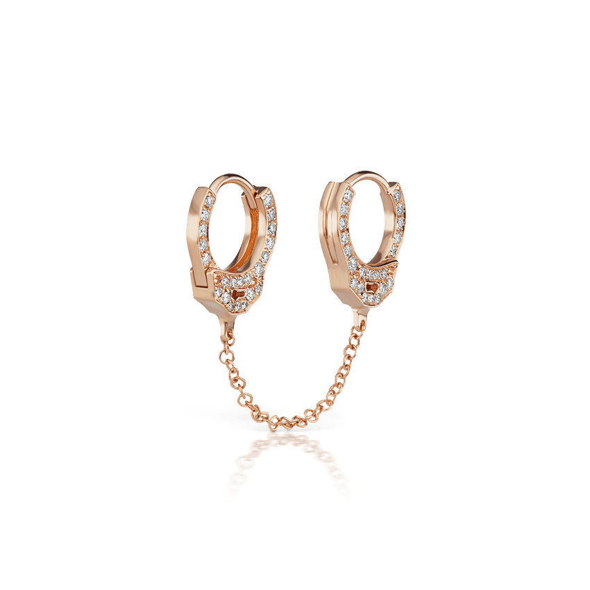 Double sided Diamond Handcuff with Medium Chain Hoop Earring Rose Gold 6.5mm