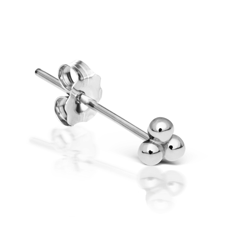 Three Ball Trinity Stud Earring White Gold 2.5mm