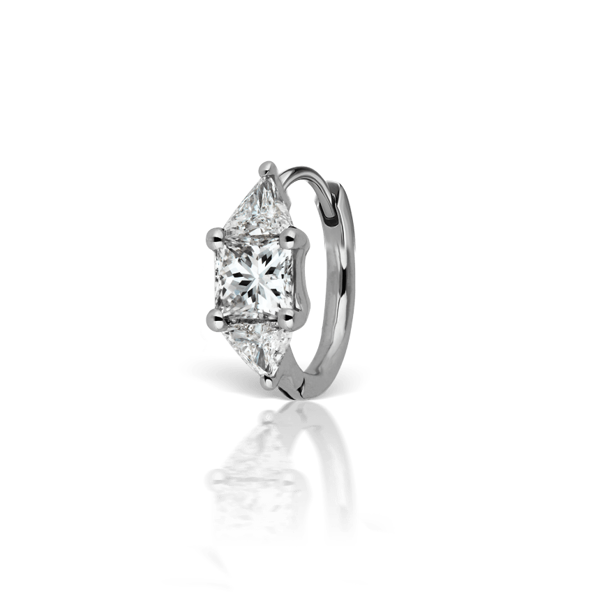 3mm Diamond Princess Triangle Hoop Earring (Non Rotating) White Gold 6.5mm