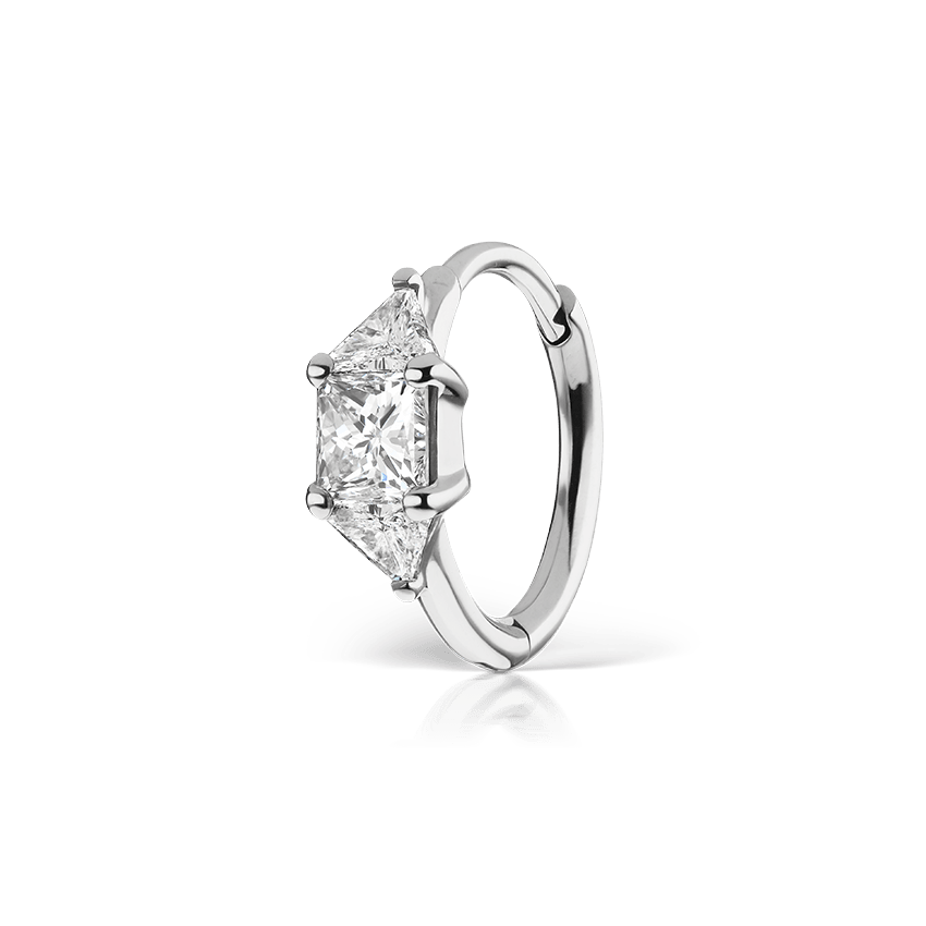 3mm Diamond Princess Triangle Hoop Earring (Non Rotating) White Gold 8mm