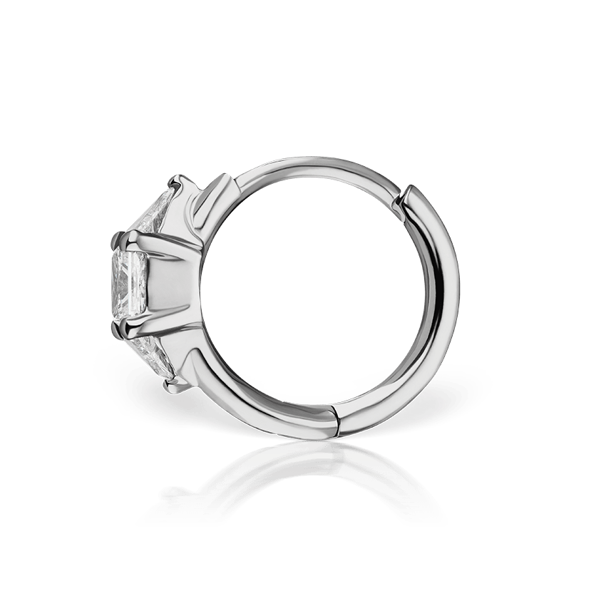 3mm Diamond Princess Triangle Hoop Earring (Non Rotating) White Gold 8mm
