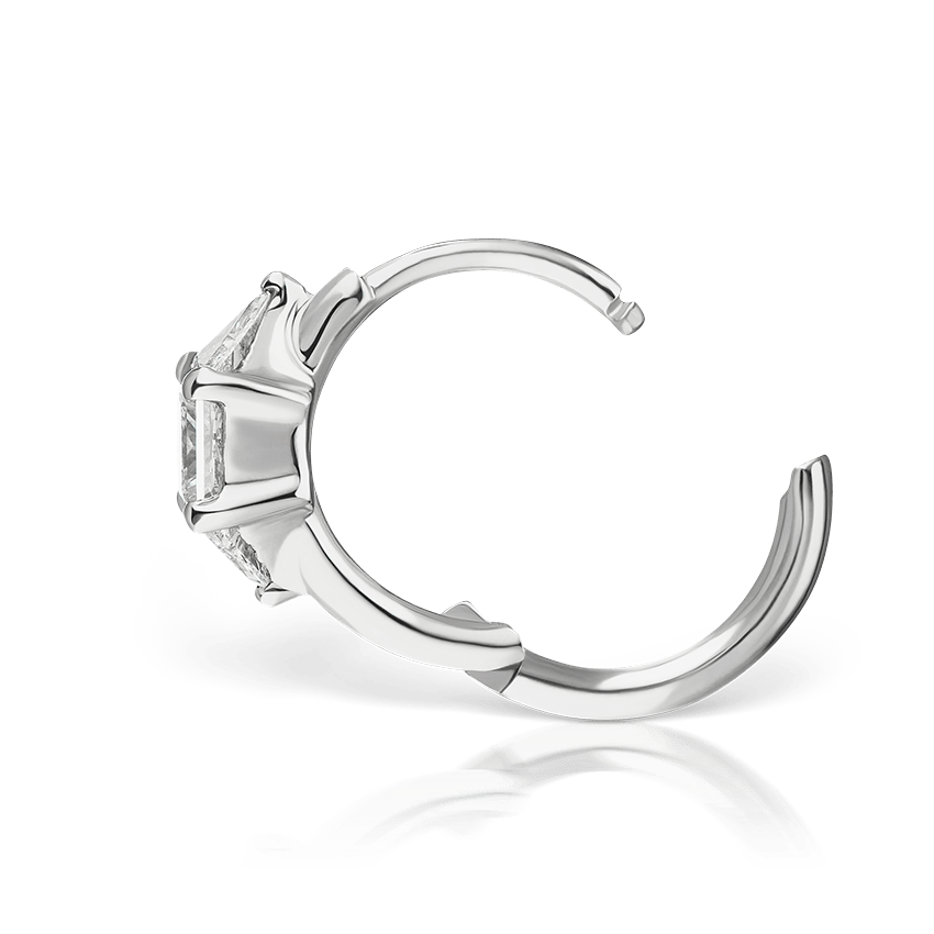 3mm Diamond Princess Triangle Hoop Earring (Non Rotating) White Gold 8mm