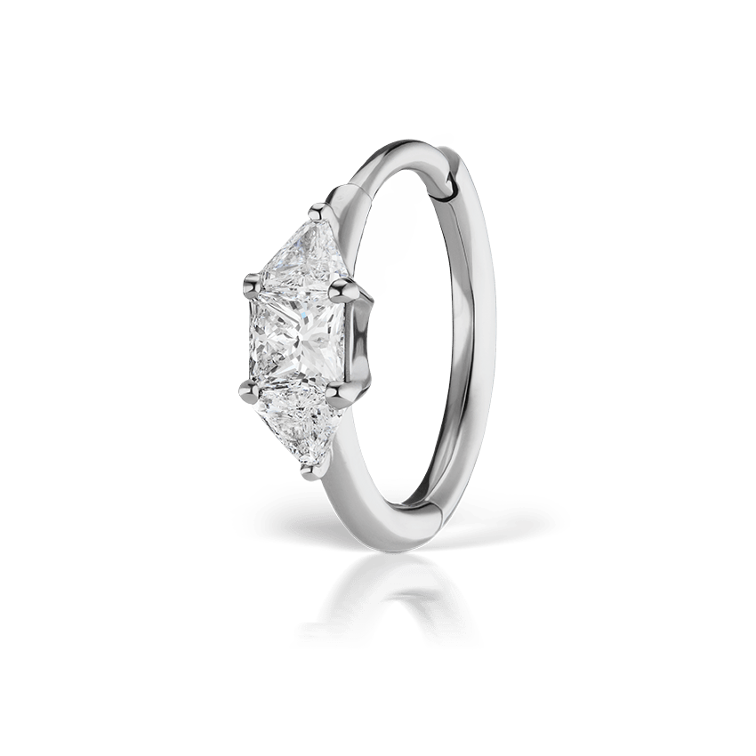 3mm Diamond Princess Triangle Hoop Earring (Non Rotating) White Gold 9.5mm