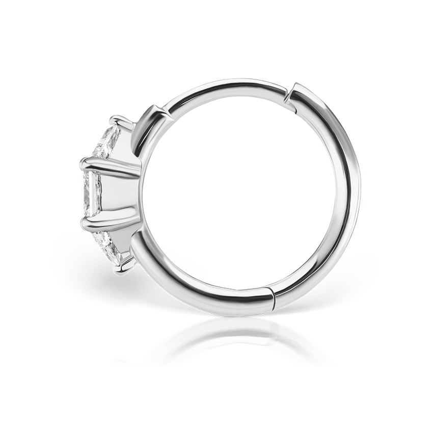 3mm Diamond Princess Triangle Hoop Earring (Non Rotating) White Gold 9.5mm