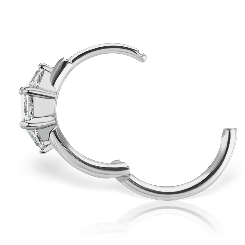 3mm Diamond Princess Triangle Hoop Earring (Non Rotating) White Gold 9.5mm