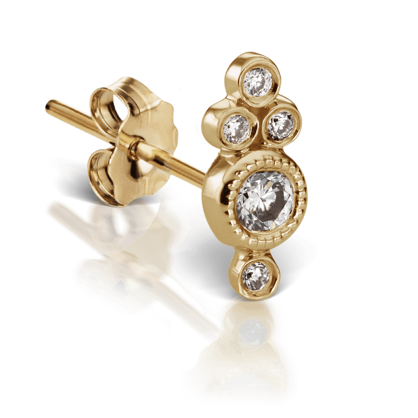 Five Diamond Trinity Stud Earring Yellow Gold