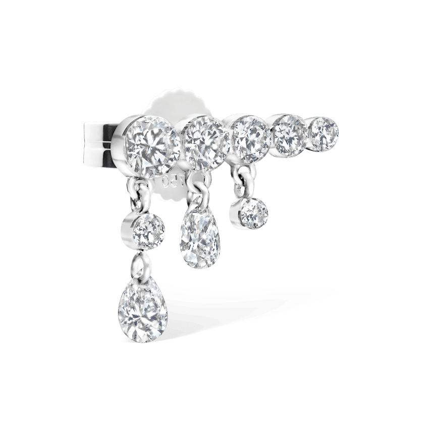 Invisible Set Diamond Crescendo Bar Stud Earring White Gold 11mm Left