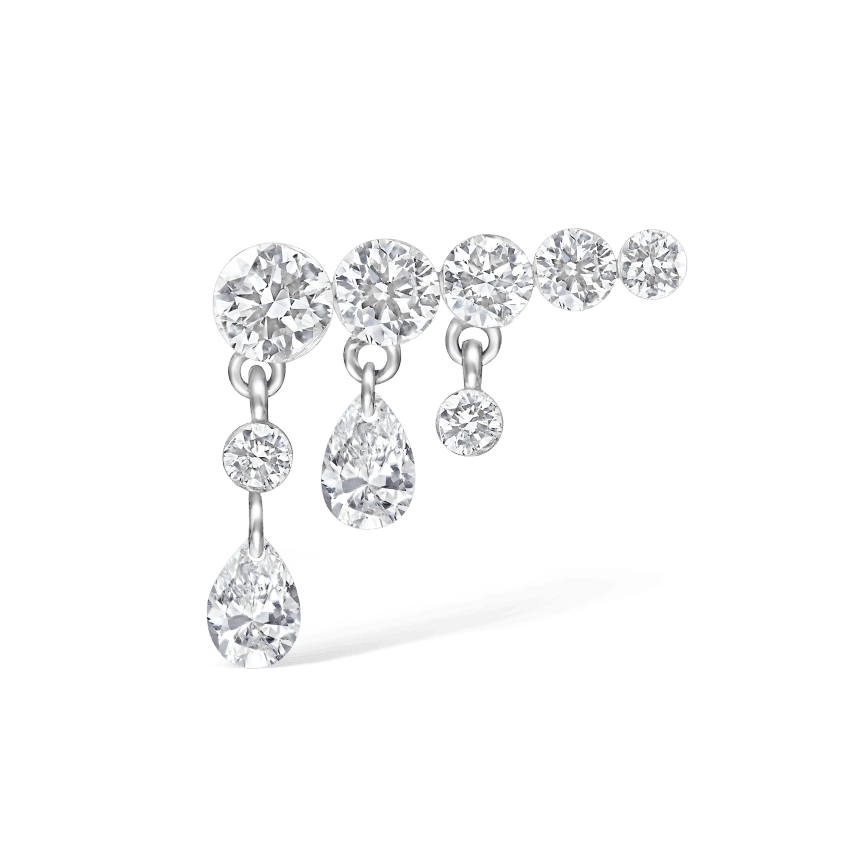 Invisible Set Diamond Crescendo Bar Stud Earring White Gold 11mm Left