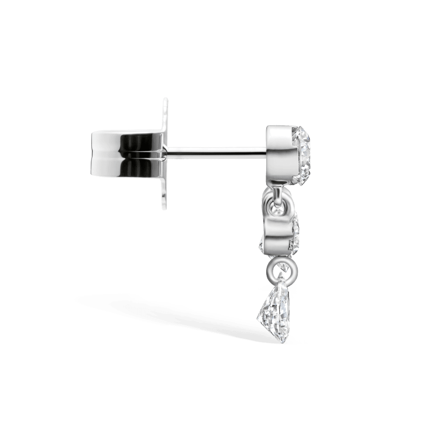 Invisible Set Diamond Crescendo Bar Stud Earring White Gold 11mm Left