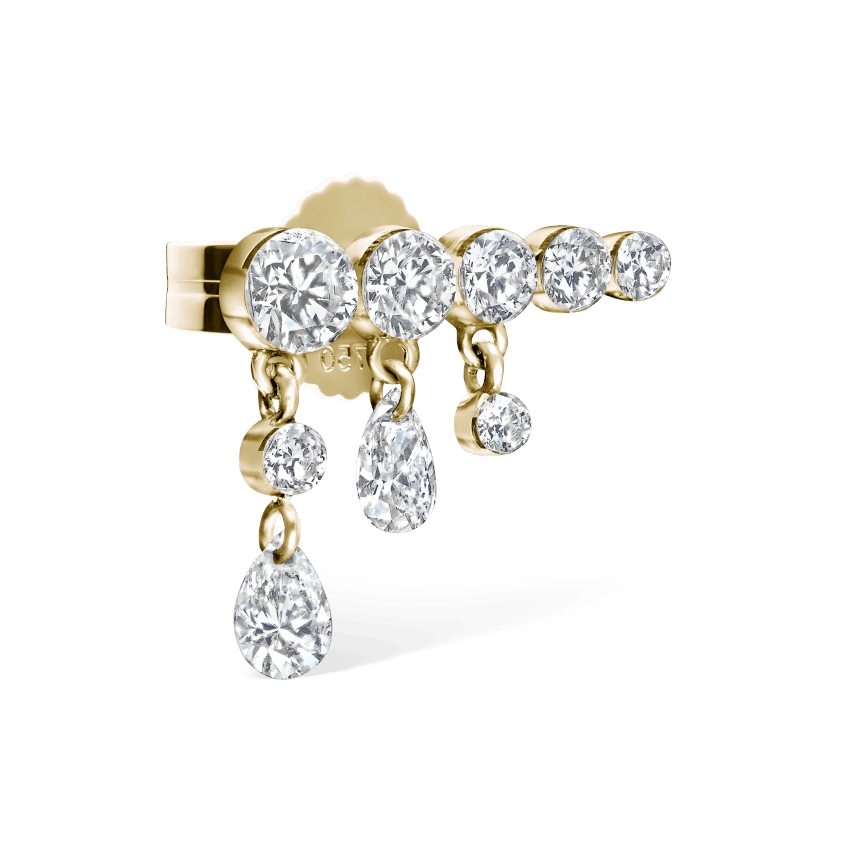 Invisible Set Diamond Crescendo Bar Stud Earring Yellow Gold 11mm Left