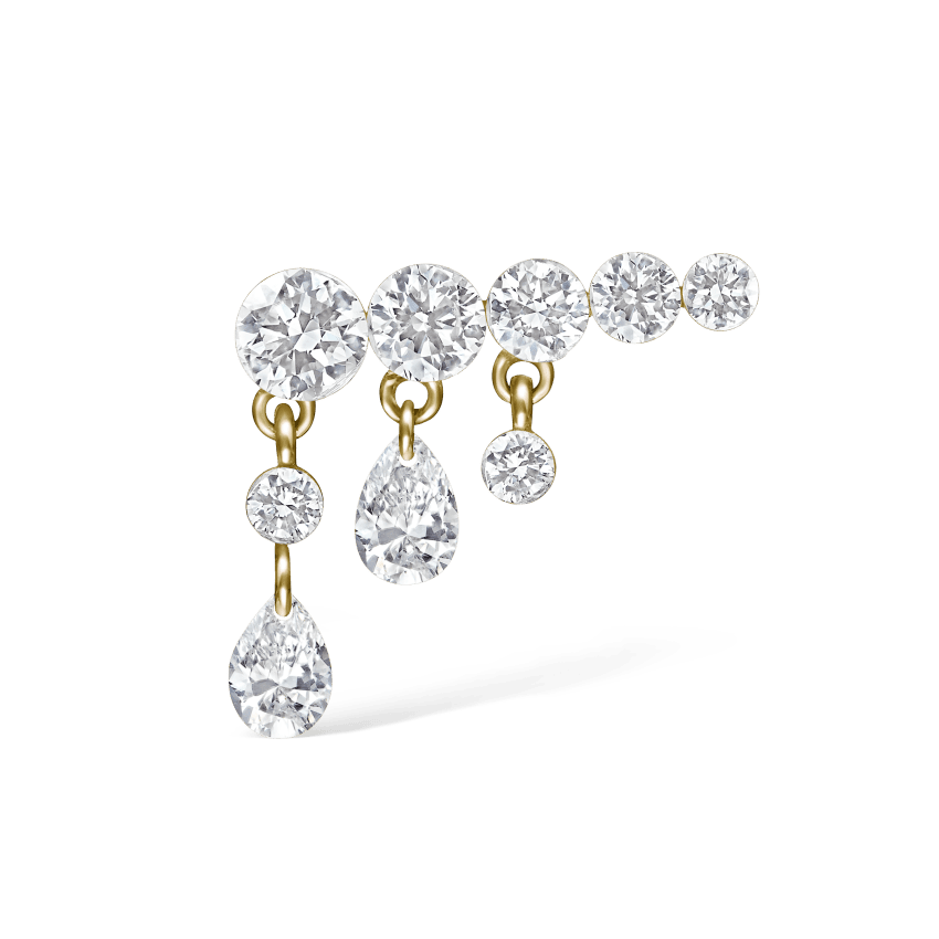 Invisible Set Diamond Crescendo Bar Stud Earring Yellow Gold 11mm Left