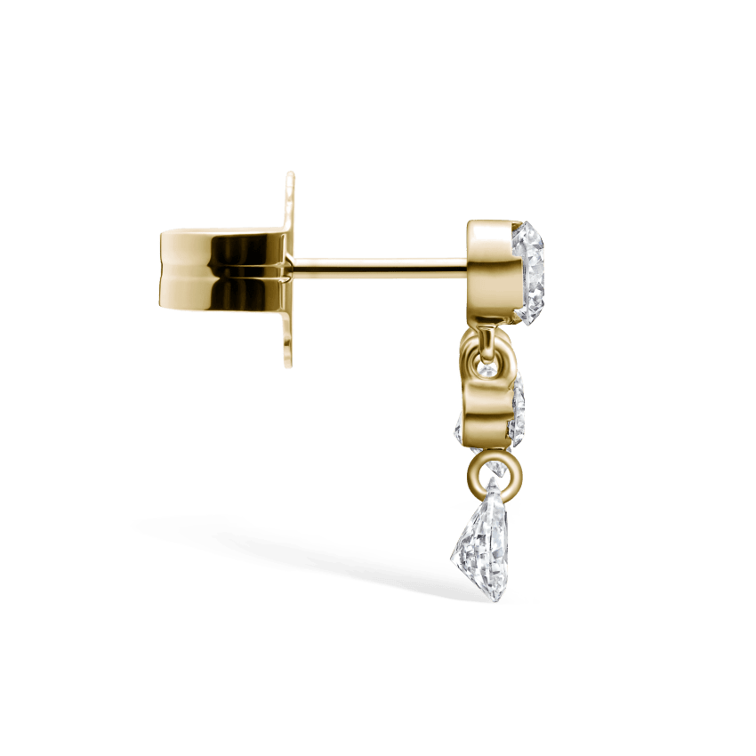 Invisible Set Diamond Crescendo Bar Stud Earring Yellow Gold 11mm Left