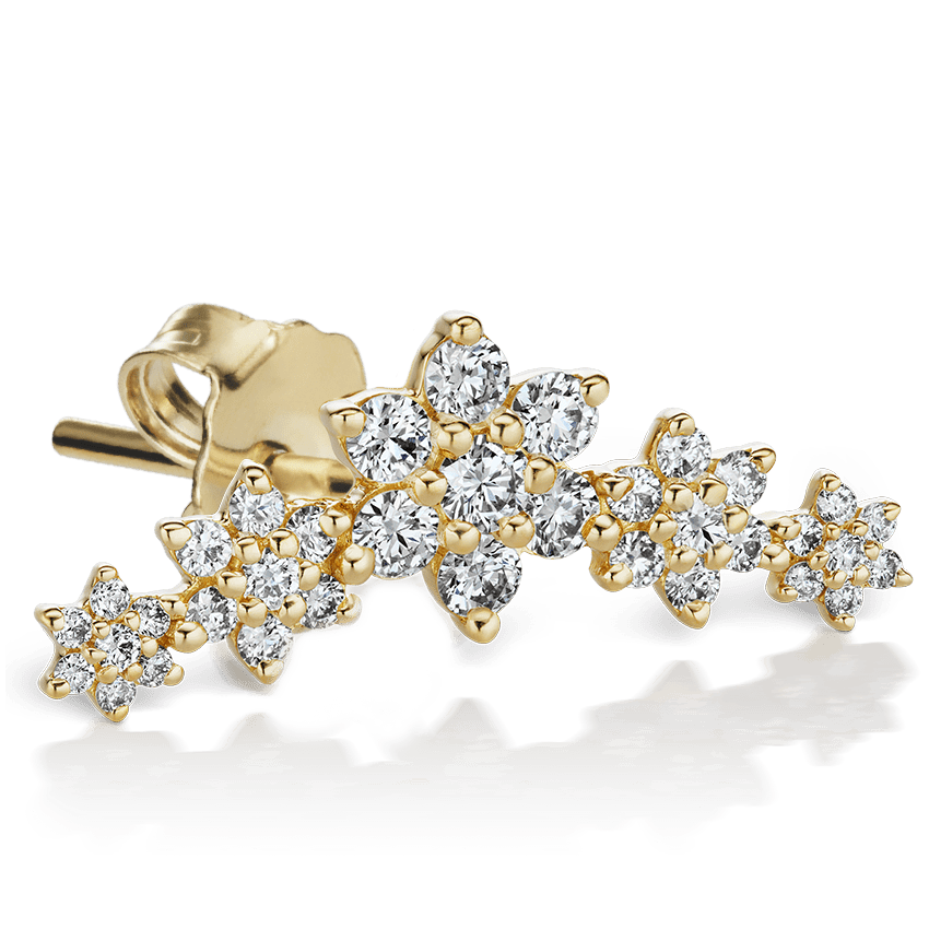 Diamond Five Flower Garland Stud Earring Yellow Gold