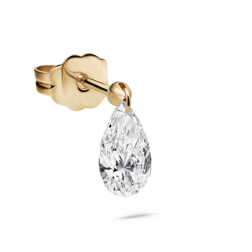 Floating Pear Diamond Charm Stud Earring Yellow Gold 6mm