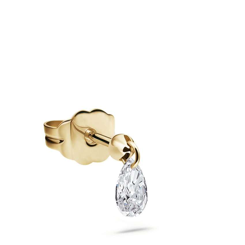 Floating Pear Diamond Charm Stud Earring Yellow Gold 4mm