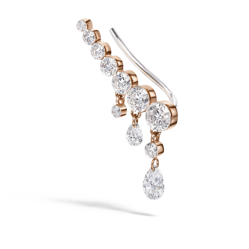 18mm Curved Crescendo Bar Invisible Set Diamond Ear Climber Rose Gold 18mm Right