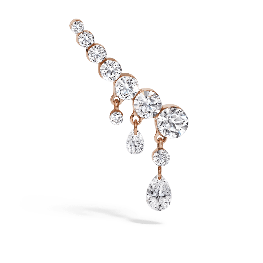18mm Curved Crescendo Bar Invisible Set Diamond Ear Climber Rose Gold 18mm Right