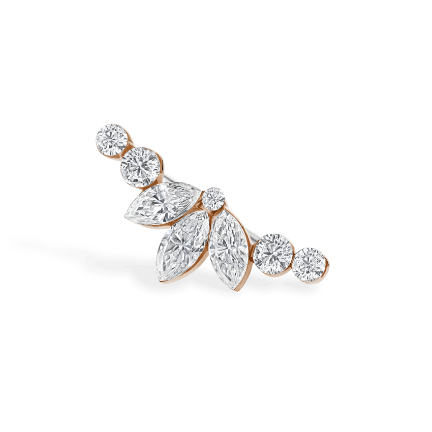 Invisible Diamond Lotus Open Garland Ear Climber Rose Gold Left