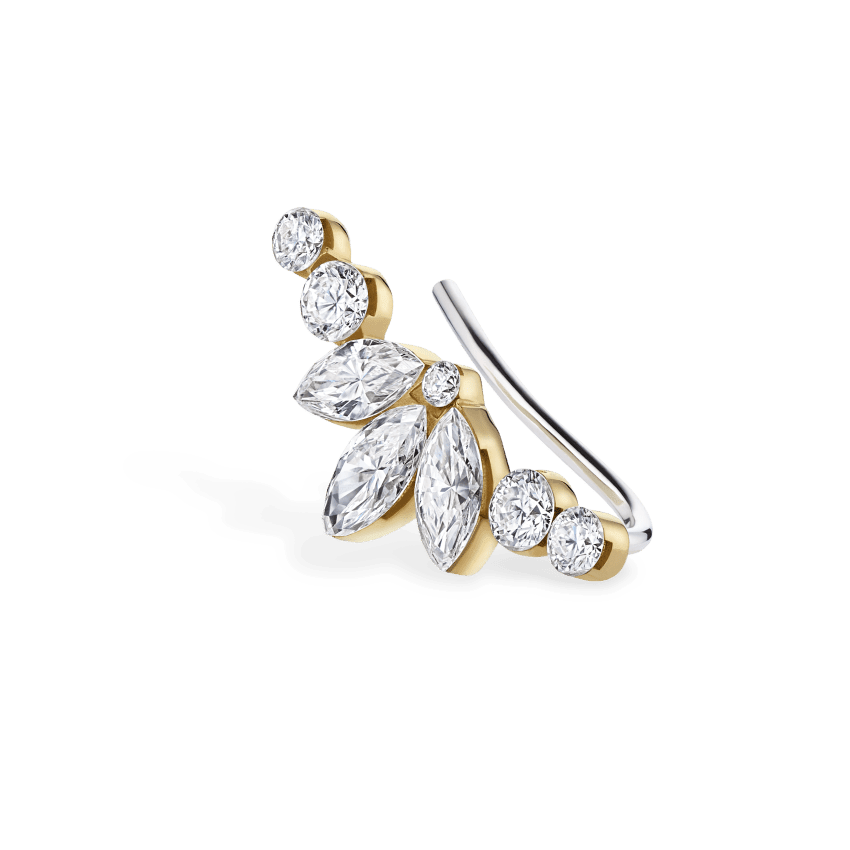Invisible Diamond Lotus Open Garland Ear Climber Yellow Gold Left