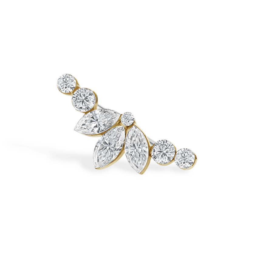 Invisible Diamond Lotus Open Garland Ear Climber Yellow Gold Left