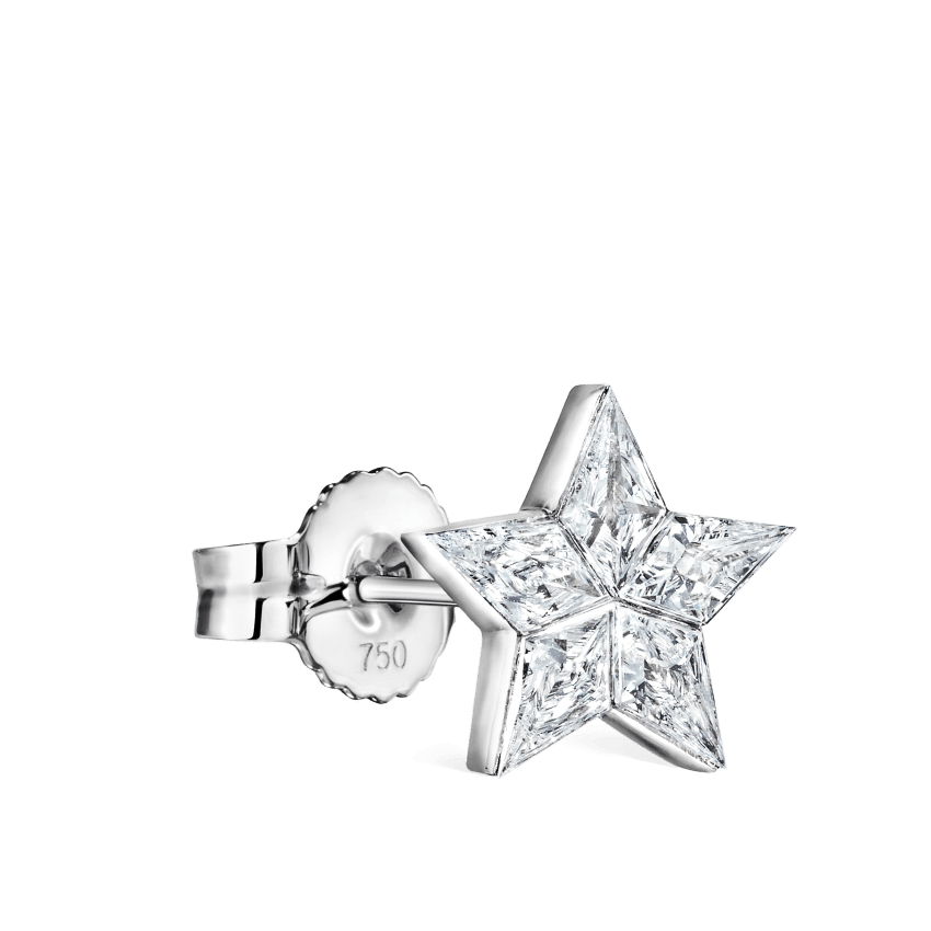 Invisible Set Diamond Star Stud Earring White Gold 9mm
