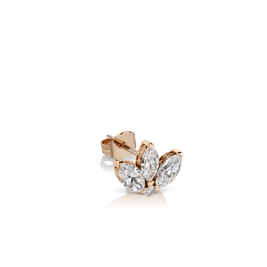 Engraved Diamond Lotus Stud Earring Rose Gold 3mm