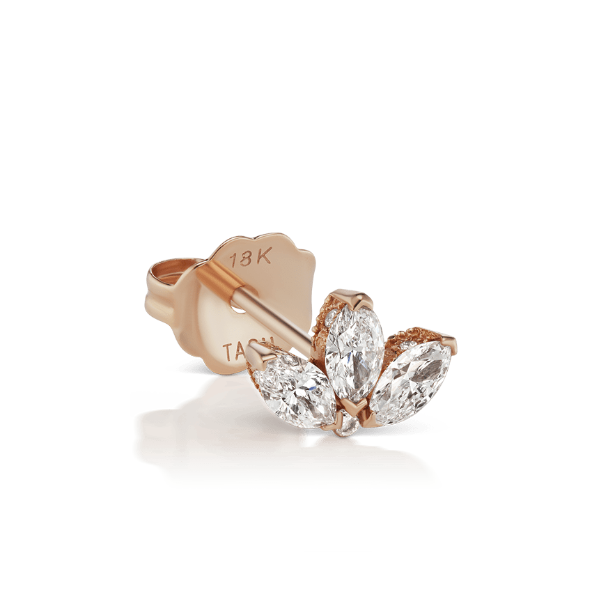Engraved Diamond Lotus Stud Earring Rose Gold 4mm