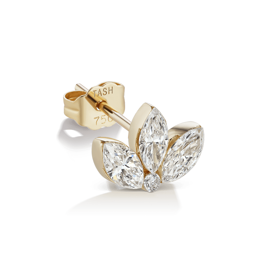 Invisible Set Diamond Lotus Stud Earring Yellow Gold 6mm