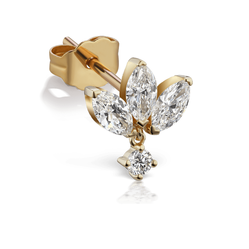 Invisible Set Diamond Lotus Dangle Stud Earring Yellow Gold 6mm